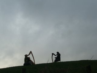  Harpists Marie Burns and Laoise Kelly at the Giants Ring , Belfast