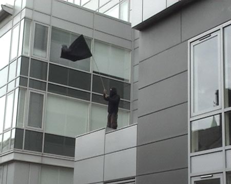 One lad managed to get onto a low roof on the office building.