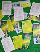 Easter 'leaflet packs', referencing the years 1798 and 1803, will be distributed at the RSF Easter Commemoration in O'Connell Street, Dublin, on Easter Monday 2018.