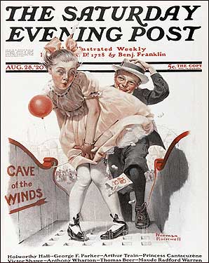 Norman Rockwell's "Cave of the Winds" on the cover of the Saturday Evening Post in 1920.