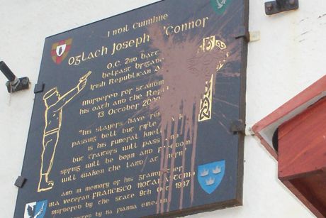 the plaque which was attacked by 10 touts last year