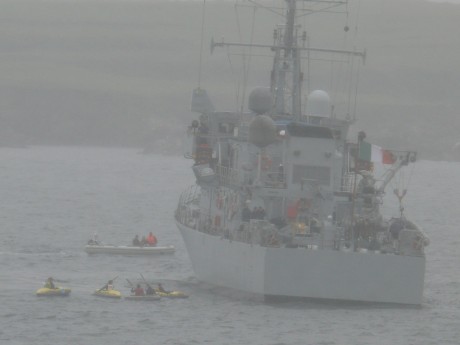 Approaching Shell's gunboat to deliver letter and ensign