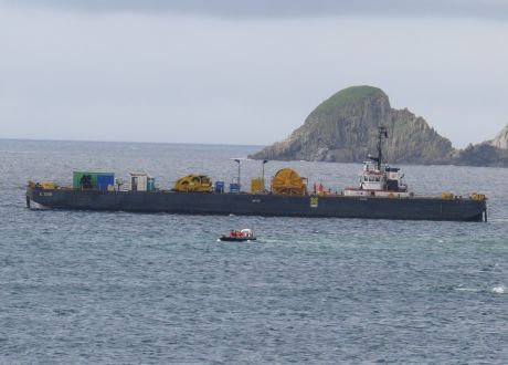 Thw floating winching platform deployed today. Its's gone back to Ballyglass pier as of 5 pm today