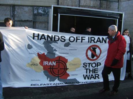 No War on Iran banner