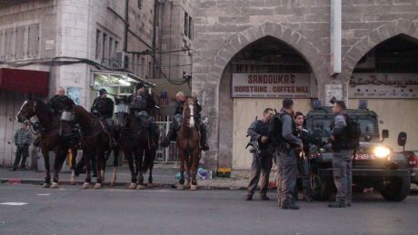 Israelis, near Damascus Gate, Jerusalem, geared up for any Gaza solidarity protests last Saturday
