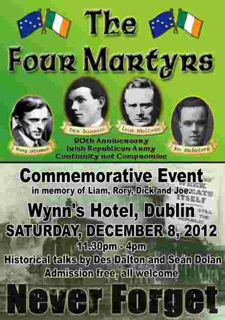 Four Martyrs commemorative event , Sat 8th Dec 2012, Wynn's Hotel, Dublin.