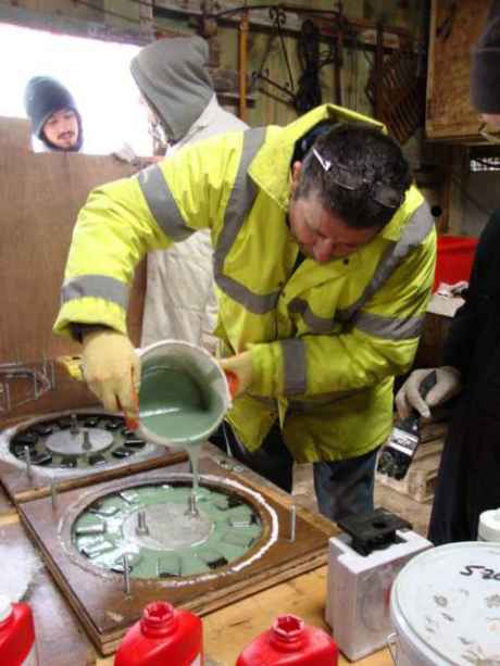 The 2 plates of 12 magnets are set in resin to make the rotors