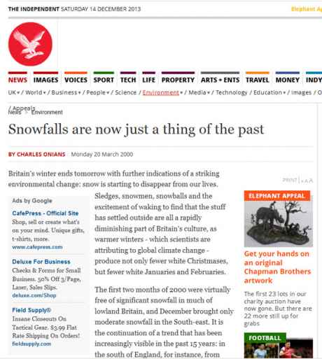 Snow -  A thing of the past? <br>According to Climate "Scientisrts" back in 2000