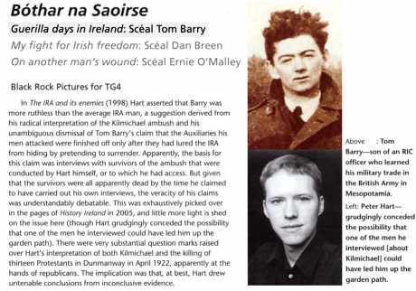 What History Ireland said about programme on Tom Barry