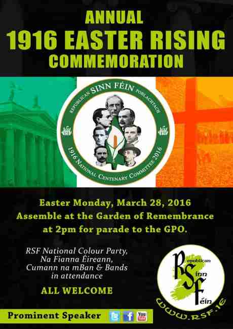 The RSF Dublin Easter Commemoration will be held on Easter Monday (28th March 2016).