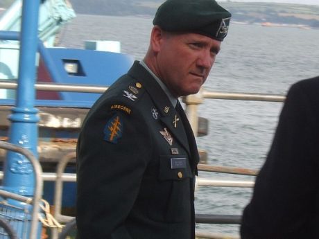 US Army in Cork Harbour - Officer on Cobh's Deepwater Quay during last weeks protest at visit of USS The Sullivans