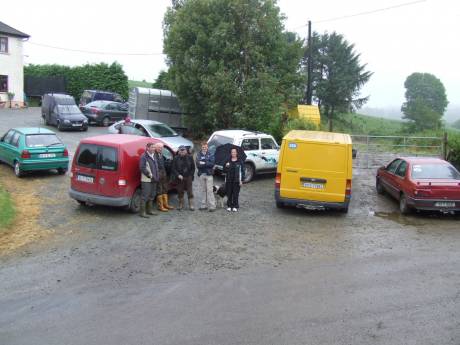 Liam OSullivans car, the dark grey Citroen, blockaded between horsebox and cars.