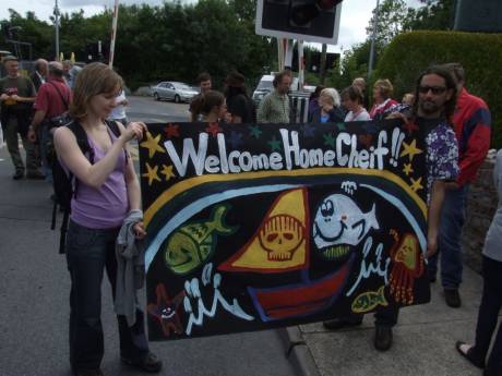 Another banner at Pat's release celebration, Castlerea