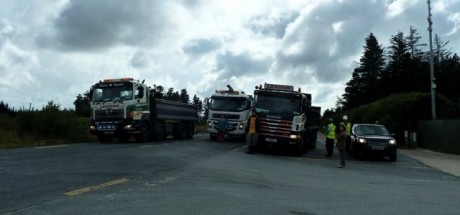 lorries block the road