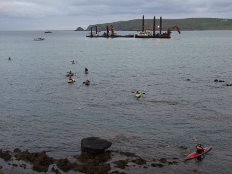 Approaching Shell's dredgers.