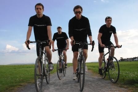 (Left to right) Ronan Sheehan, John Maher, Eoghan Quinn, Gearid  Cuinn. P2P team cycling in  South Park, Claddagh, Galway. 