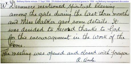 1936 - the year a record 29 children were buried in unmarked graves - no discussion - Bethany management had other priorities