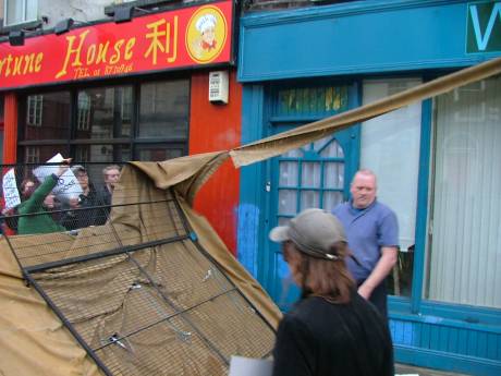 Pro Lifer pushes scaffolding onto activists
