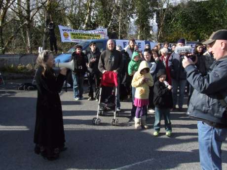 Maura Harrington addressing the assembled crowd