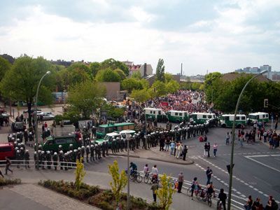 The NPD (Nazi-party) march at the station Lichtenberg.