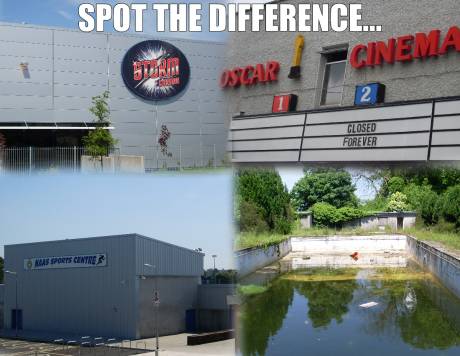 Clockwise from top left: 1. Storm Cinema, Naas 2. Old Oscar Cinema, Eyre St, Newbridge 3. Swimming Pool, Nass 4. Abandoned Swimming Pool, Royston, Newbridge