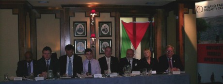 Press Conference: (L-R) Adnan Shabab, Sen. Mark Deary, Chris Andrews TD, Dr. David Landy, Sen. Mark Dearey, Chris Andrews TD, Aengus O Snodaigh TD, Sen. David Norris, Michael Taft, Anne Speed