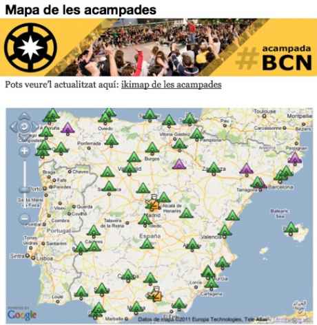 #SpanishRevolution Map of where the actions are happening in Spain