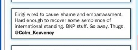Tweet from Labour's Colm Keaveney as shown in Galway Independent