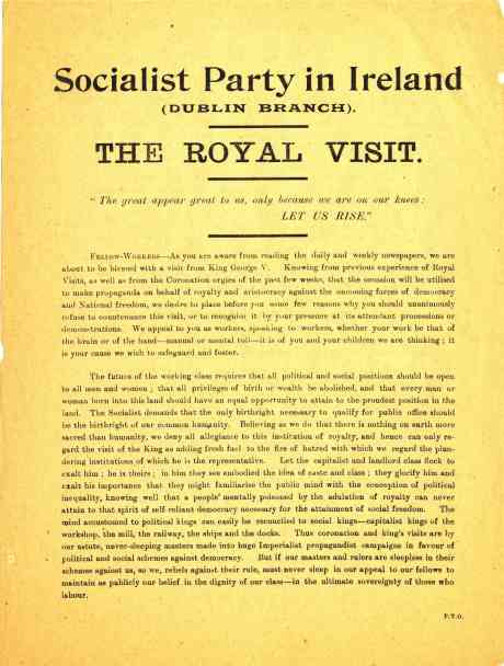 Leaflet circulated by Connolly before last Royal Visit 1911