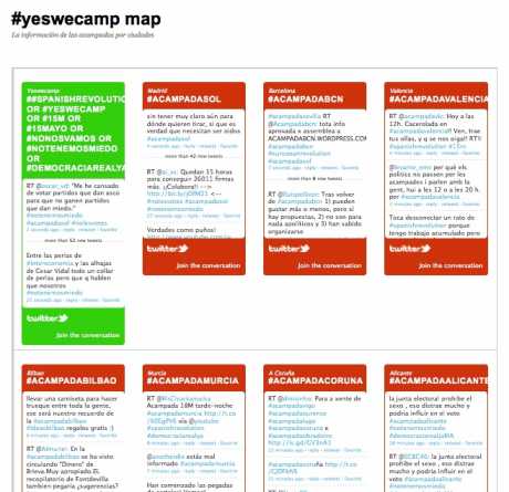 #yeswecamp - TWEET feed updates from 47 towns and cities where #spanishrevolution is underway