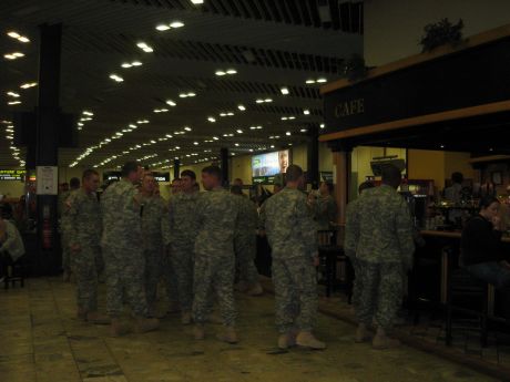 Soldiers at the bar in Shannon Warport returning from Iraq
