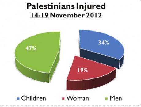 Gaza - Injuries-Data breakdown: men women and children (percent)