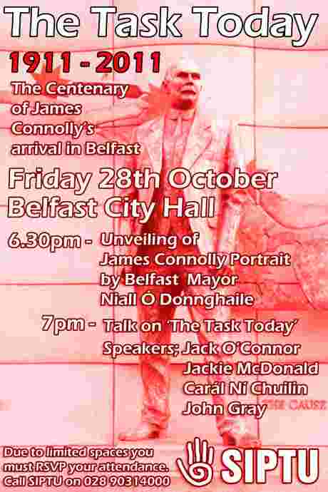 Centenary of James Connolly�s Belfast Arrival to be marked in City Hall tonight