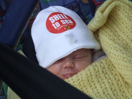 Resistance is Fertile; Maedhbh, the new daughter of Brid ni Sheighin and John Monaghan makes her first visit to the picket, some hours after the action