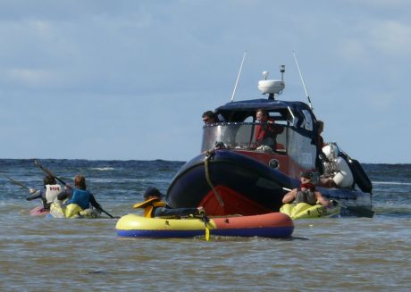 Buzzing the so-called 'safety boat' of Shell's